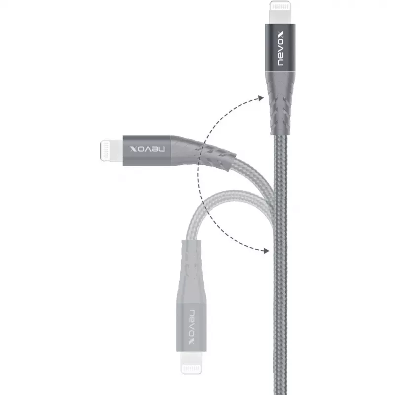 USB 2.0 adapterio laidas, USB-C kištukas > Lightning kištukas (sidabrinė/pilka, 1 metras, PD, aptrauktas)