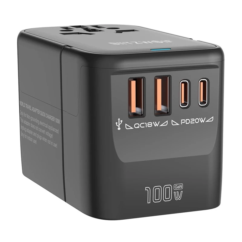 Keliautojų adapteris BlitzWolf BW-TA2 5-in-1 su 2×USB Power Delivery 100W, kelių formatų lizdas