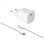 USB-C kelioninis įkroviklis FIXED FIXC20M-CL-WH su įmontuotu USB-C į Lightning laidu, 20W