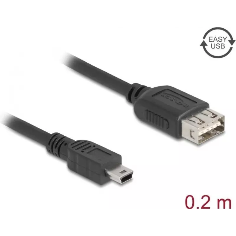 USB laidas DELOCK 81522 — USB 2.0, Mini-USB B į USB A, 0,2 m, juodas