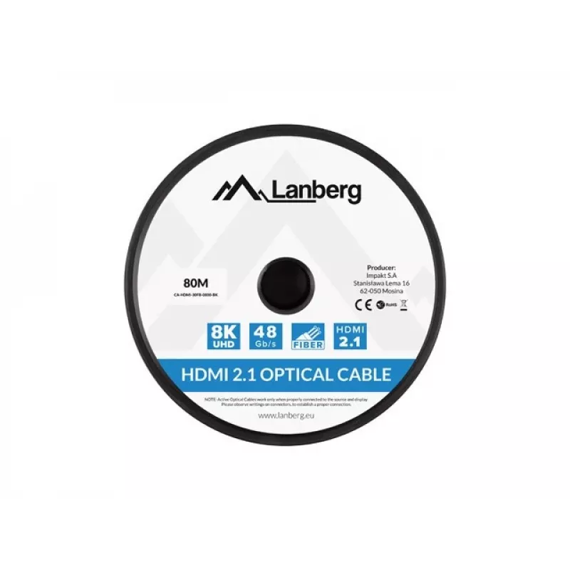 HDMI LAIDAS VYR./VYR. V2.1 80M 8K JUODAS OPTINIS AOC LANBERG