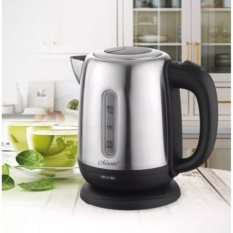 Elektrinis virdulys Maestro MR-027 1,2 l 1630 W nerūdijantis plienas, apsaugos nuo kalkių filtras, vandens lygio indikatorius
