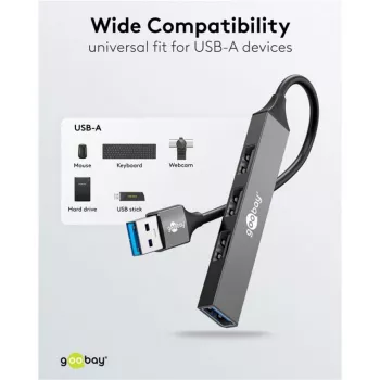 Goobay USB šakotuvas 74456 Type-A 5000 Mbit/s šviesiai pilkas