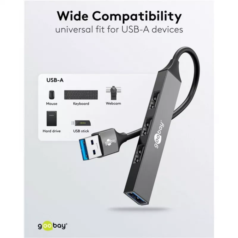 Goobay USB šakotuvas 74456 Type-A 5000 Mbit/s šviesiai pilkas