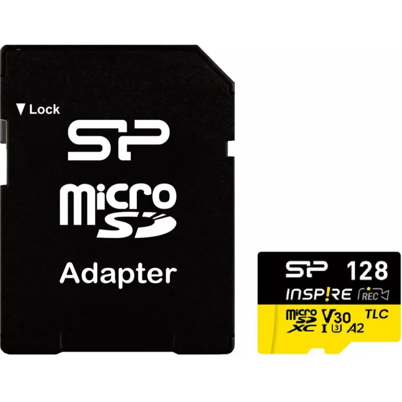 Silicon Power atminties kortelė su adapteriu | Inspire | 128 GB | microSDXC | Flash atminties klasė C10, UHS-I U3, V30, A2