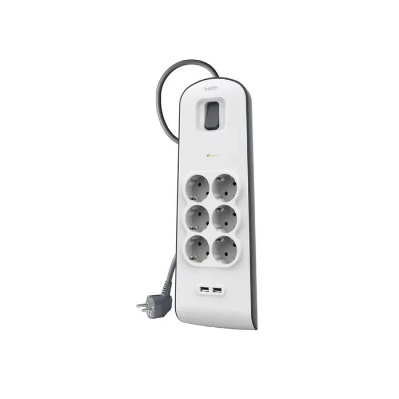 Maitinimo lizdų blokas Belkin BSV604VF2M-V2 — 6 lizdai, 2× USB-A, 2 m kabelis