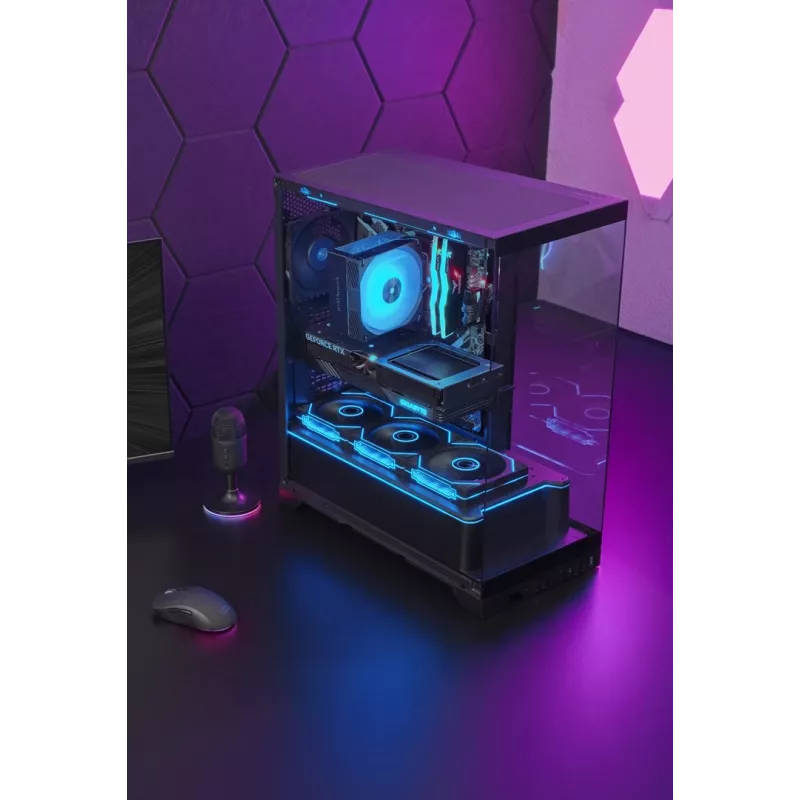 TACENS Mars Gaming MCPRISMA Midi Tower kompiuterio korpusas, juodas, grūdintas stiklas, palaiko ATX/Micro-ATX/Mini-ITX, 2x3,5 colių + 2x2,5 colių lizdai