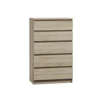Komoda Top e shop M5 SONOMA — 5 stalčiai, ąžuolo apdaila, 700×400×1120 mm, medžio drožlių plokštė