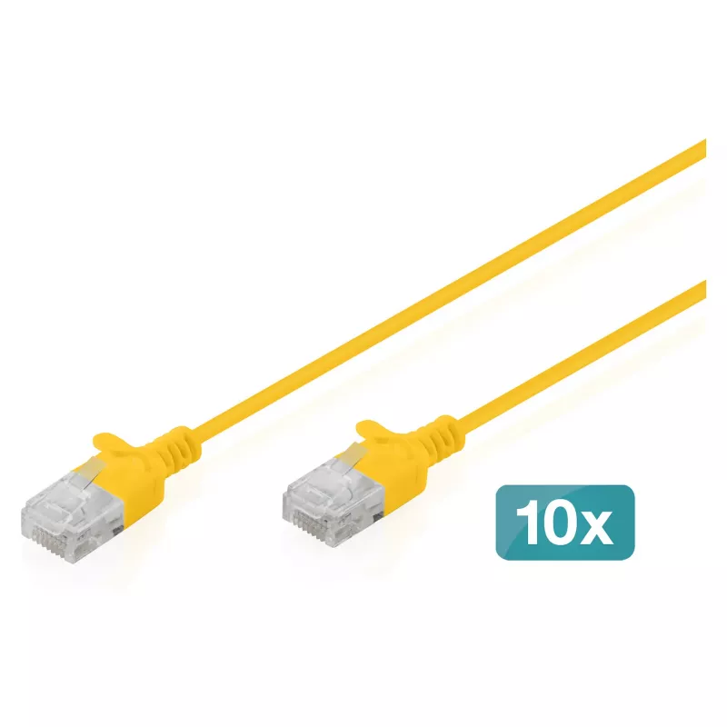 komutacinis kabelis DIGITUS CAT 6 U-UTP plonas, 2 m, geltonas, pakuotėje 10 vnt.