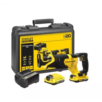 STANLEY 20V Max stūmoklinis pjūklas su 2 x 2,0Ah baterijomis ir nešiojimo dėklu