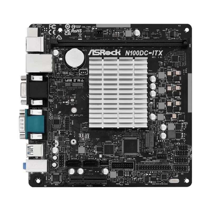 ASRock N100DC-ITX - Intel Quad-Core Processor N100 (iki 3,4 GHz) DDR4 - 2 SATA3, palaiko Intel Turbo Boost technologiją Mini ITX (280) pagrindinė plokštė