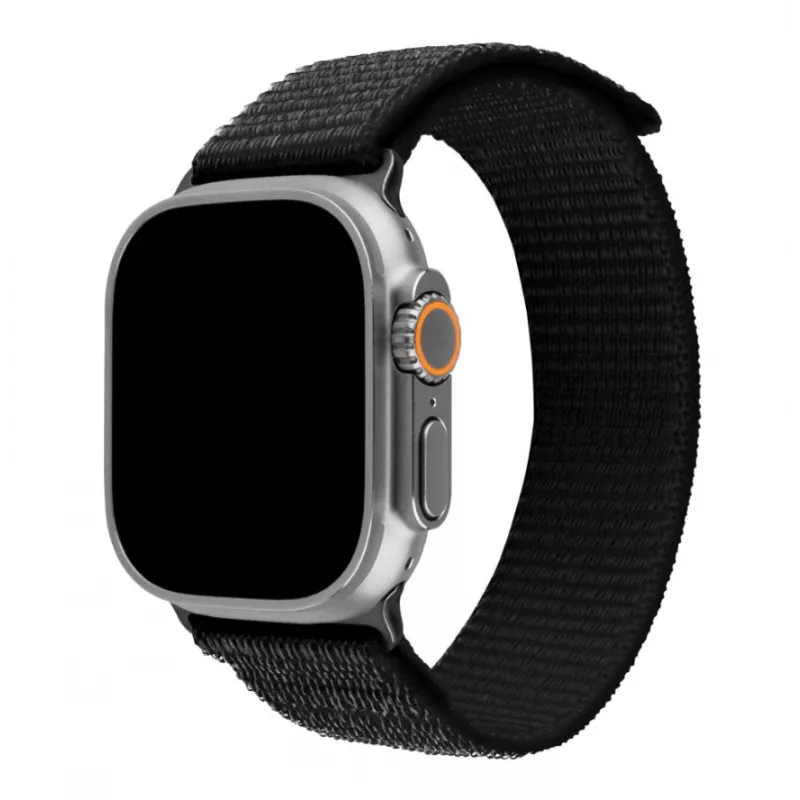 Pakaitinis nailoninis dirželis FIXED Sporty Strap Fixed FIXNST2-1029-BK, skirtas Apple Watch Ultra 49mm, juodas, 160–210 mm ilgis