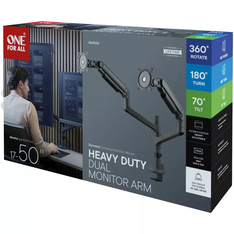 Universalus sunkiasvoris monitoriaus stovas DM 5210 Dual Heavy Duty, juodas, skirtas 43–127 cm (17–50 colių) monitoriams
