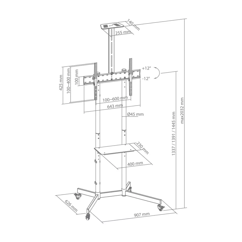 SBOX ant grindų stovintis laikiklis FS-401-2 37–70 colių ekranams, keliamoji galia 45 kg, plokštė 600×400 mm