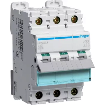 Hager NBN332 grandinės pertraukiklis B tipo 3 3 moduliai (NBN332)