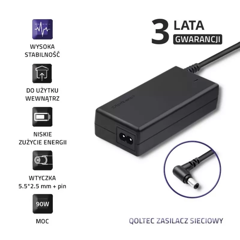 Qoltec 50090.90W maitinimo adapteris / keitiklis vidaus naudojimui juodas