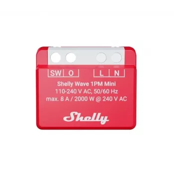 Sieninė išmanioji relė „Shelly 1PM“ – vieno kanalo Z-Wave mini jungiklis, 110–240 V, 8 A, 2000 W, 868,4 MHz