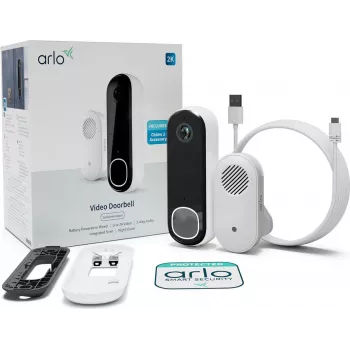 Arlo Essential 2K vaizdo skambutis su skambučiu, 180° matymo laukas, laidinis ir belaidis