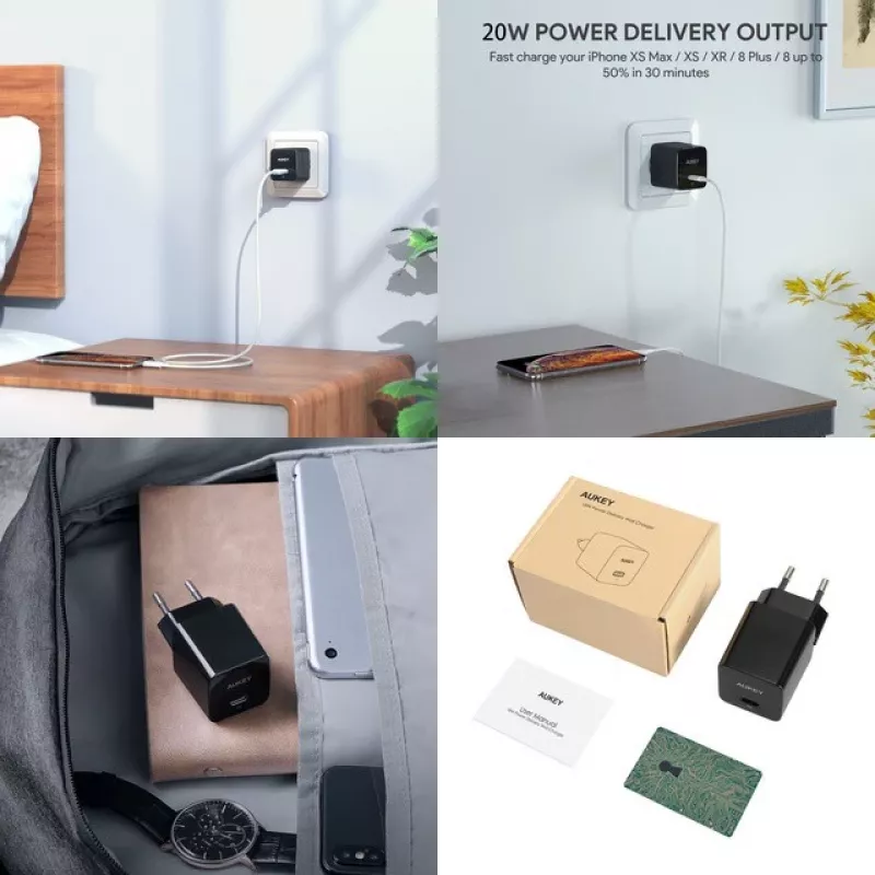 Mini tinklo įkroviklis PA-Y20S baltas 1xUSB-C 20W PD Power Delivery