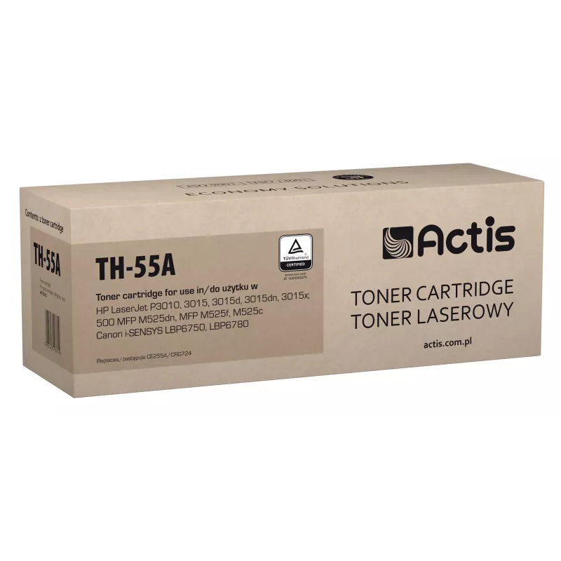 Tonerio kasetė ACTIS TH-55A suderinama su HP 55A CE255A / Canon CRG-724, juoda, 6000 puslapių, vienos pakuotės