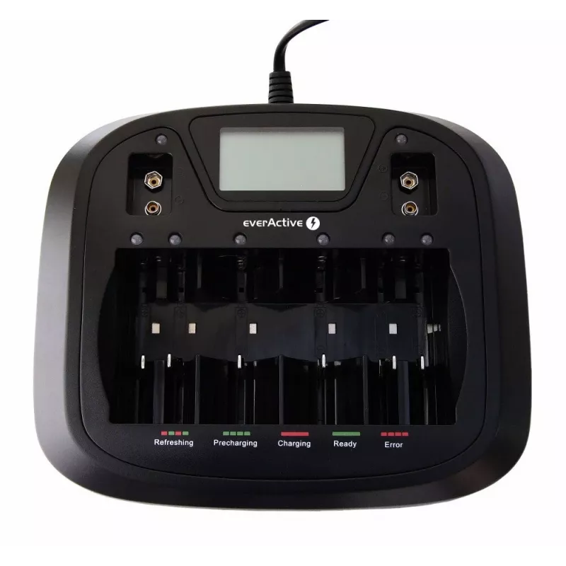 Baterijų įkroviklis everActive NC-900U Universal DC — įkrauna AA, AAA, C, D, 9V, iki 6 elementų, juodas