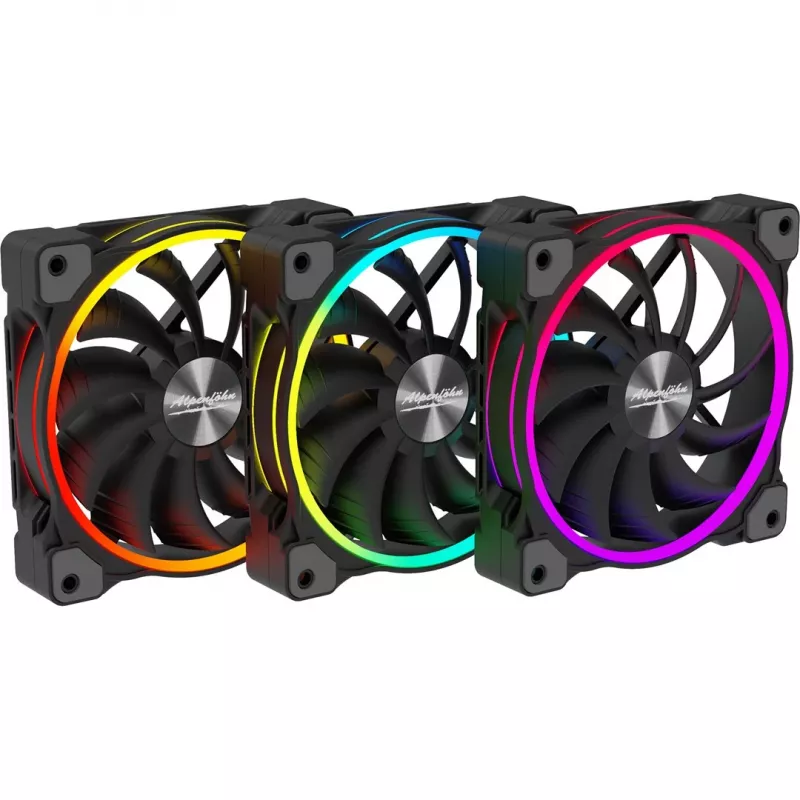 ALPENFÖHN Wing Boost 3 120 mm ARGB korpuso ventiliatoriai, 3 vnt. rinkinys, juodi