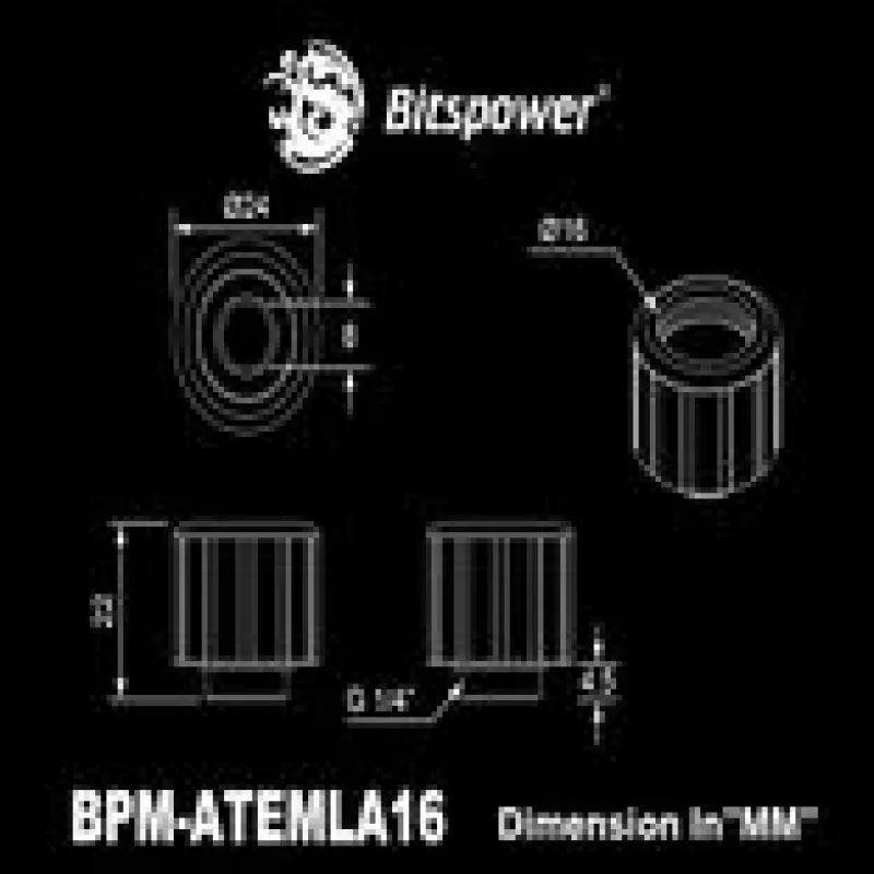 Vandeniu aušinimo kelių jungčių vamzdelis BitsPower Artemis Advanced Multi-Link 16 mm skersmens matinės juodos spalvos