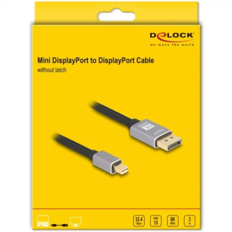 Delock - DisplayPort kabelis - Mini DisplayPort (M) į DisplayPort (M) - DisplayPort 1.4 - 3,0 m - Palaiko 8K 60 Hz - Juoda, Pilka (81093)