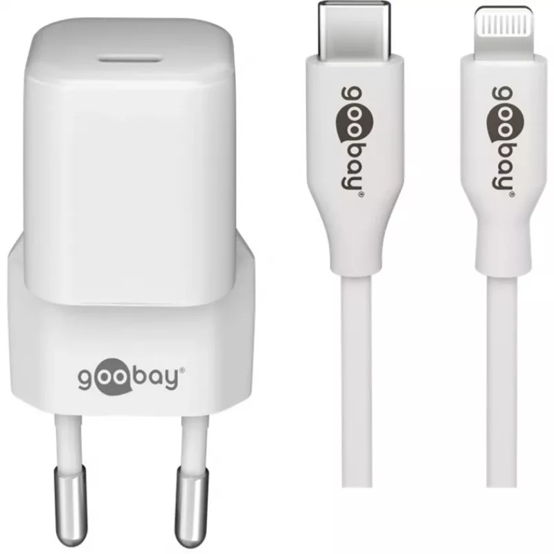 Apple Lightning / USB-C PD įkrovimo rinkinys 30 W, įkroviklis baltas, 1 m laidas, PD
