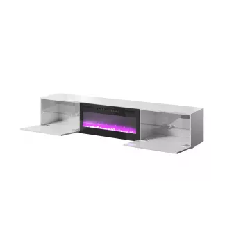 TV spintelė Cama Meble SLIDE 200K su elektriniu židiniu 200x40x37 cm blizgi balta