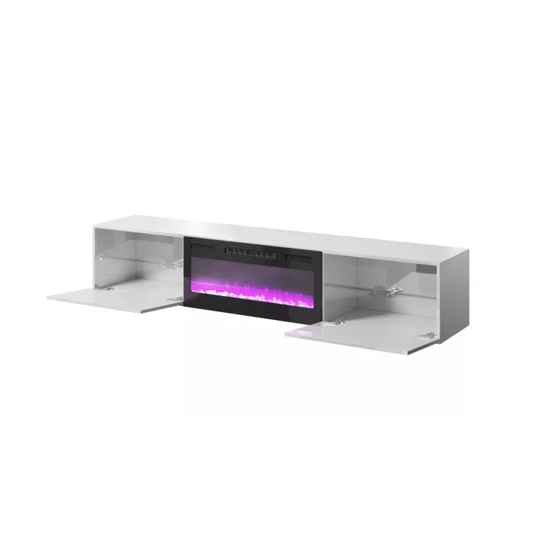 TV spintelė Cama Meble SLIDE 200K su elektriniu židiniu 200x40x37 cm blizgi balta