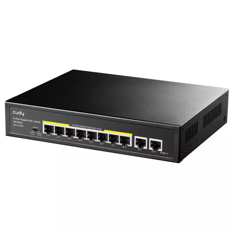 Cudy GS1010PE tinklo komutatorius Gigabit Ethernet 10 prievadų PoE Juoda