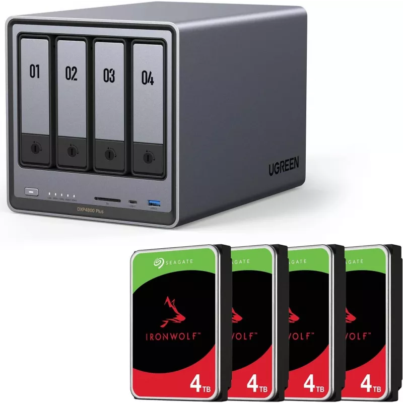 NAS korpusas UGREEN DXP4800 Plus su 16 TB (4×4 TB) SATA diskais, 4 lizdų, paruoštas RAID