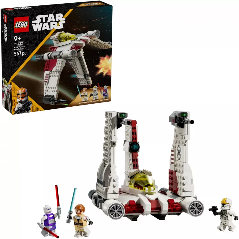 LEGO Star Wars V-19 Torrent Fighter 75432 statybos rinkinys — 567 vnt., 3 minifigūros, demonstravimo ir žaidimo modelis