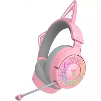 Razer Kraken Kitty V3 Pro - Quartz ausinės, laidinės ir belaidės, ant galvos, žaidimų, USB Type-A, Bluetooth, rožinės