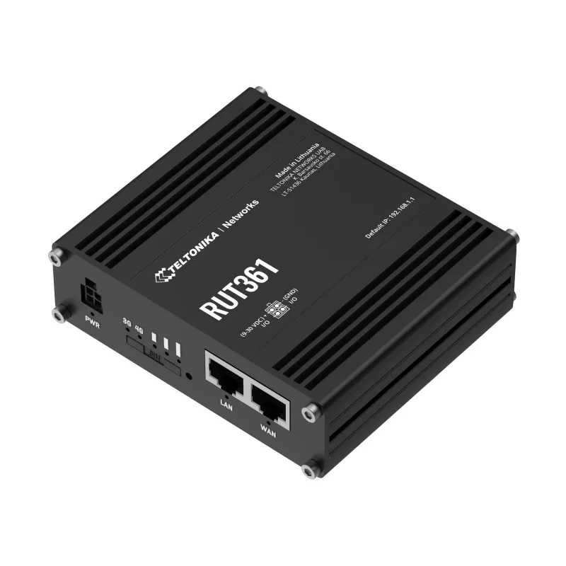 Teltonika pramoninis 4G LTE maršrutizatorius RUT361 Cat 6 LTE, WiFi 4, 2x RJ45 100 Mb/s, IP30