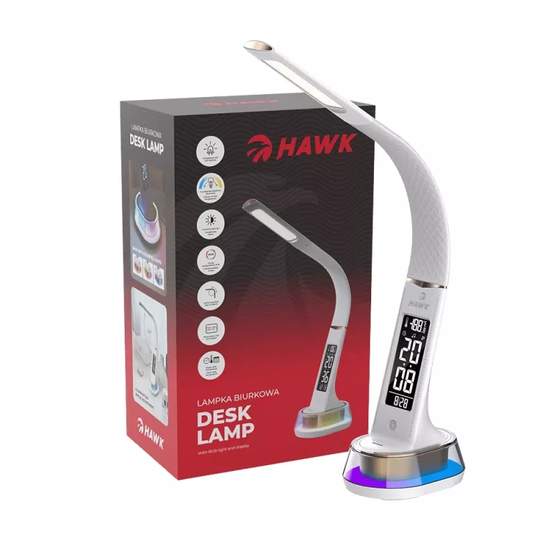Stalinė lempa Hawk HW-LAMP05 Balta LED reguliuojama — kompaktiška LED darbo lempa su reguliuojamu laikikliu