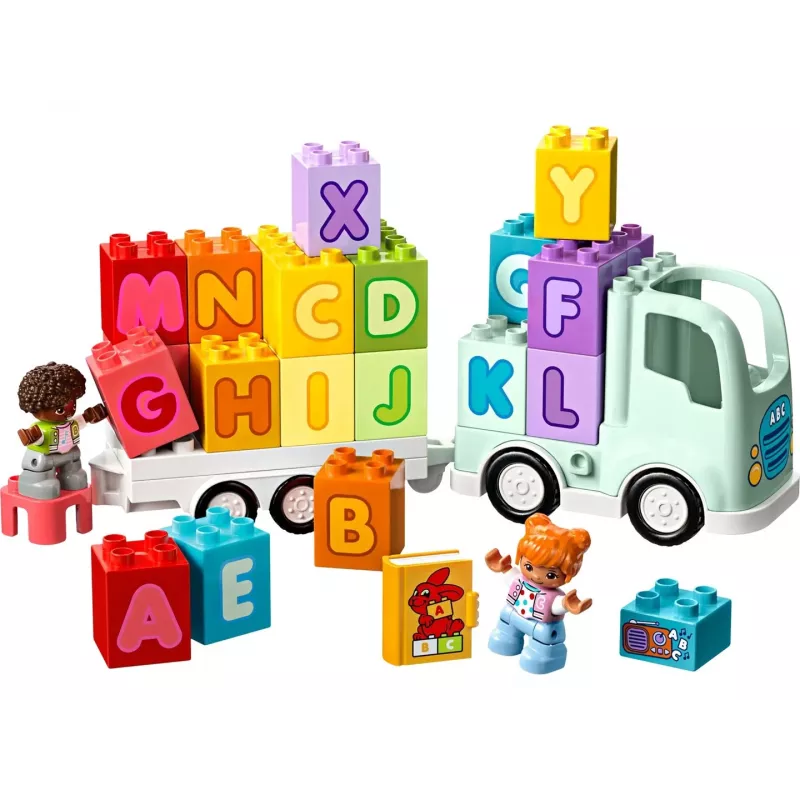 Konstruktorius LEGO DUPLO 10421 ABC sunkvežimis, 36 dalys, 2 minifigūrėlės, nuo 2 metų, matmenys 110×140×70 mm
