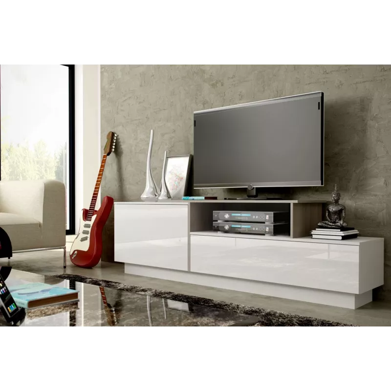 Cama TV spintelė SIGMA 3 180 baltas/baltas blizgus + sonomos ąžuolas