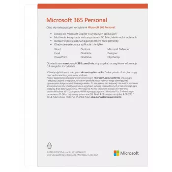 Microsoft 365 Personal prenumerata – 1 naudotojas, iki 5 įrenginių, 12 mėnesių, lenkų kalba, atsisiuntimas