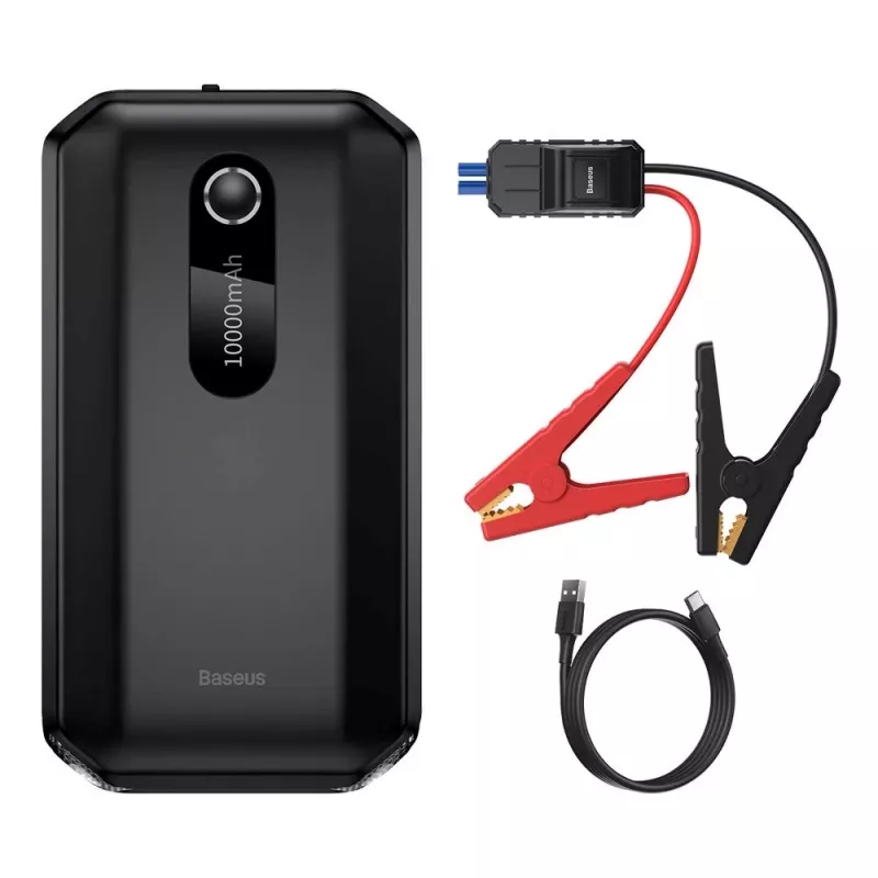 Baseus BS-CH001 - paleidimo įrenginys, boosteris 10000 mAh 12V (1000 A / 500 A) + krokodilo spaustukai (juodas)