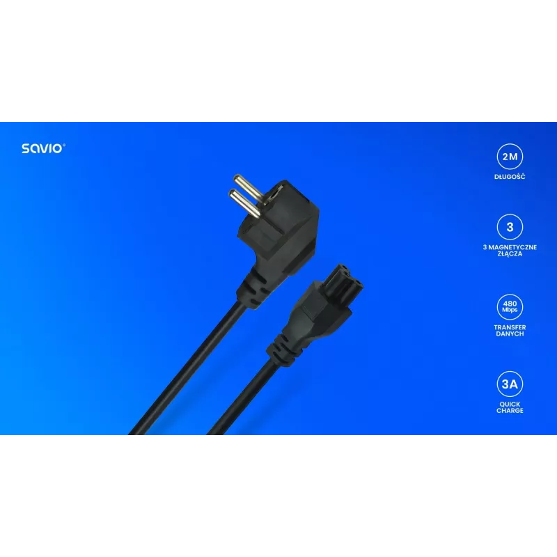 Maitinimo laidas Savio Strom IEC 60320 C5 CEE 7/7 3m juodas C5 jungtis C tipo