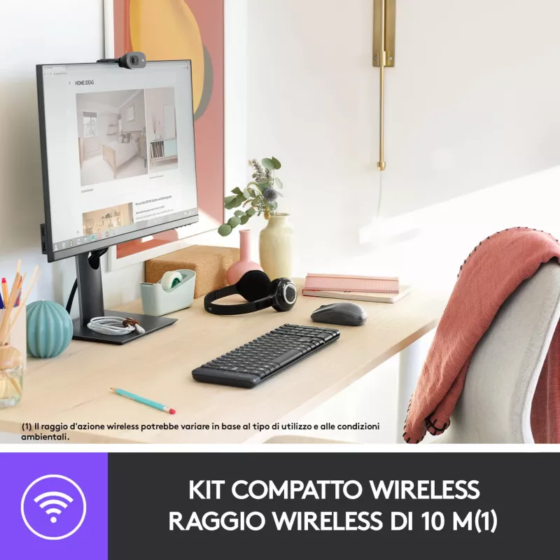 Logitech Wireless Combo MK220 - Klaviatūros ir pelės rinkinys - belaidis - 2,4 GHz - itališkas - tamsiai pilka (920-003721)