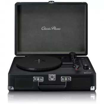 Pavarų diržu varomas patefonas Lenco TT-115 Black — nešiojamas lagamininis grotuvas, Bluetooth 5.0, USB įrašymas, 33/45/78 aps./min.