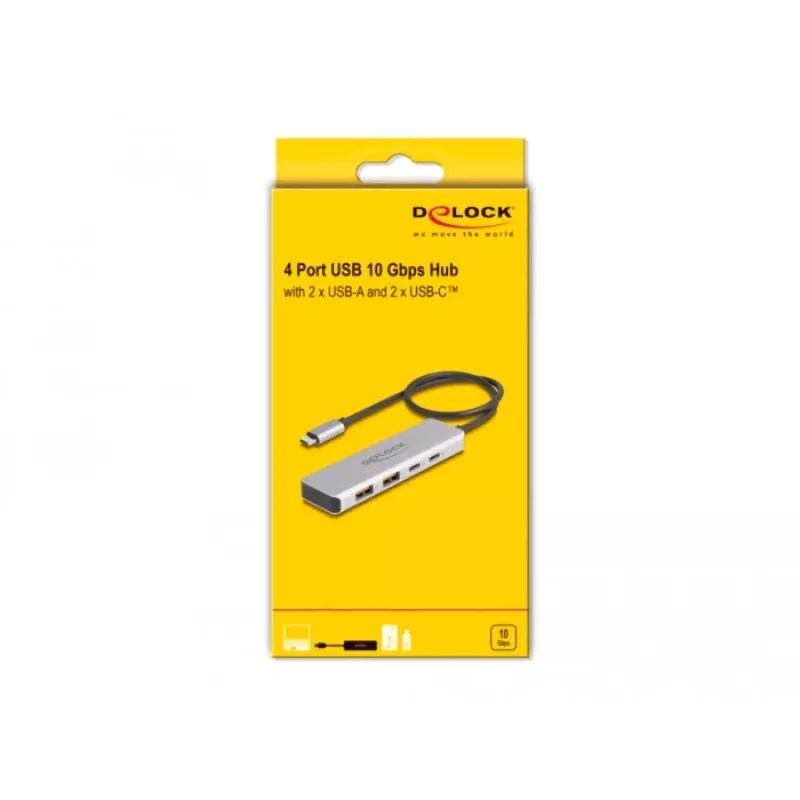 DeLOCK USB šakotuvas USB Type-C 10 Gbps 2x Type-A 2x Type-C 35 cm kabelis
