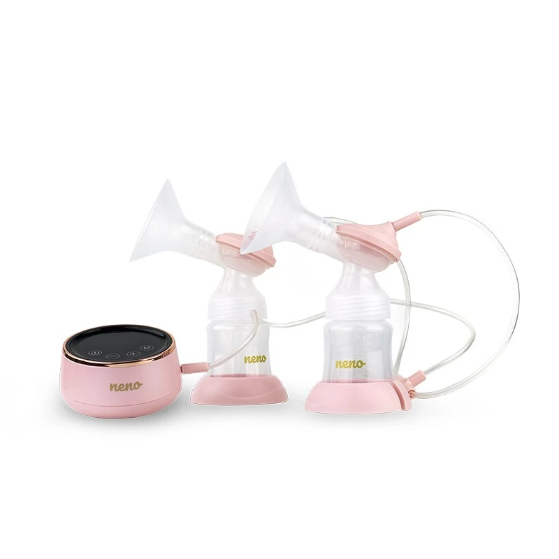 Elektrinis pientraukis neno Bella Twin — elektroninis, 150 ml buteliukai, 6 stimuliavimo / 9 siurbimo lygiai, USB Li‑Ion baterija, rožinis/skaidrus