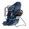Vaikiška nešynė kuprinė DEUTER Kid Comfort Active — mėlyna, poliamidas, iki 22 kg, skėtis nuo saulės, kojų atrama, VariQuick, Lite Air