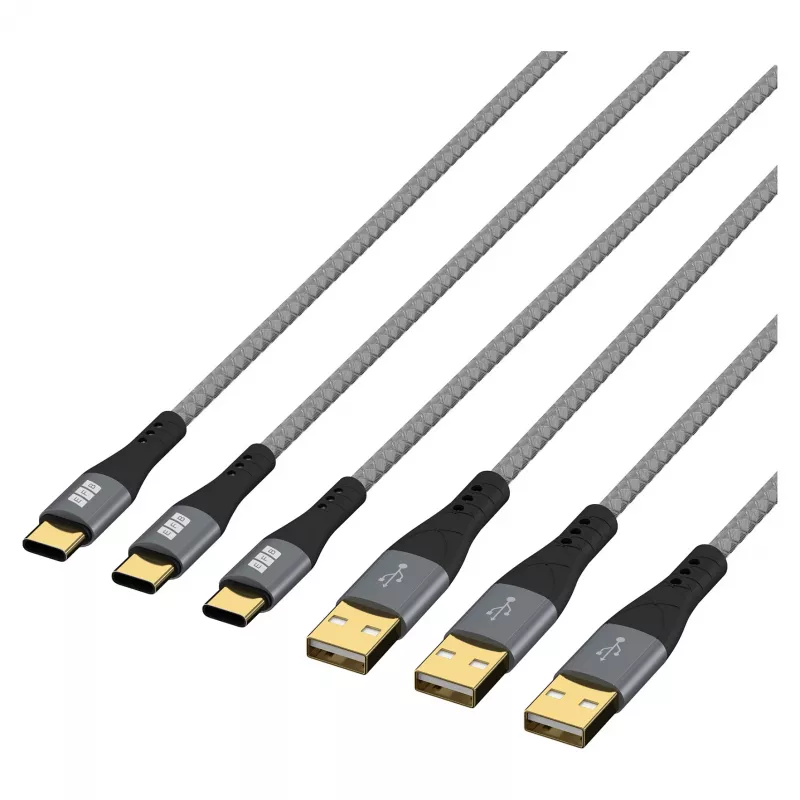 EFB Elektronik USB-A į USB-C kabelių rinkinys 60W QC 3A 3x2m - Skaitmeninis/Duomenų (USB-AC-00008)