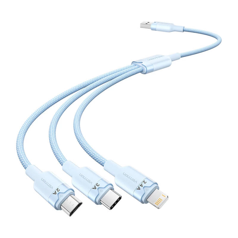 USB 2.0 A – 3 viename 3A laidas Vention CTPLG 1,5 m mėlynas – duomenys ir įkrovimas