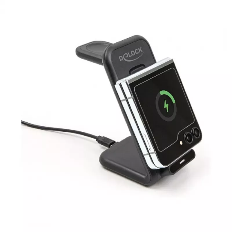 “DELOCK 66941” belaidis 3-in-1 įkroviklis, skirtas išmaniajam telefonui, išmaniajam laikrodžiui ir ausinėms, USB-C, 15 W, vidinis, juodas